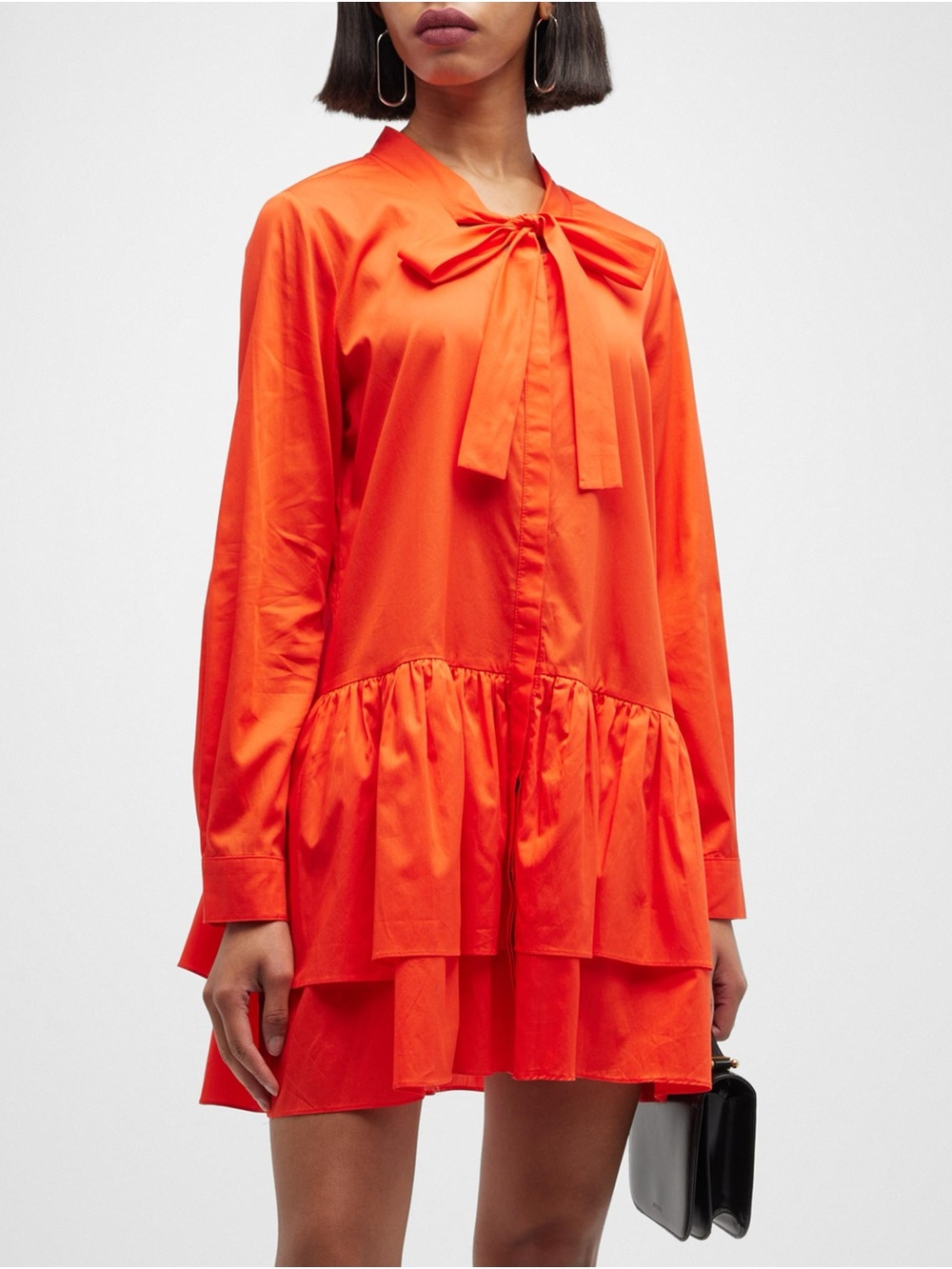 Harshman Laverne Ruffle-Tiered Tie-Front Dress Coral Orange NWT